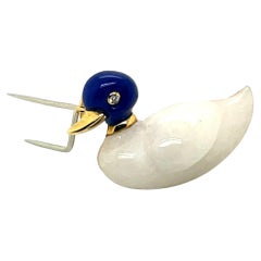 18k Gold White Onyx and Lapis Lazuli Duck Pin