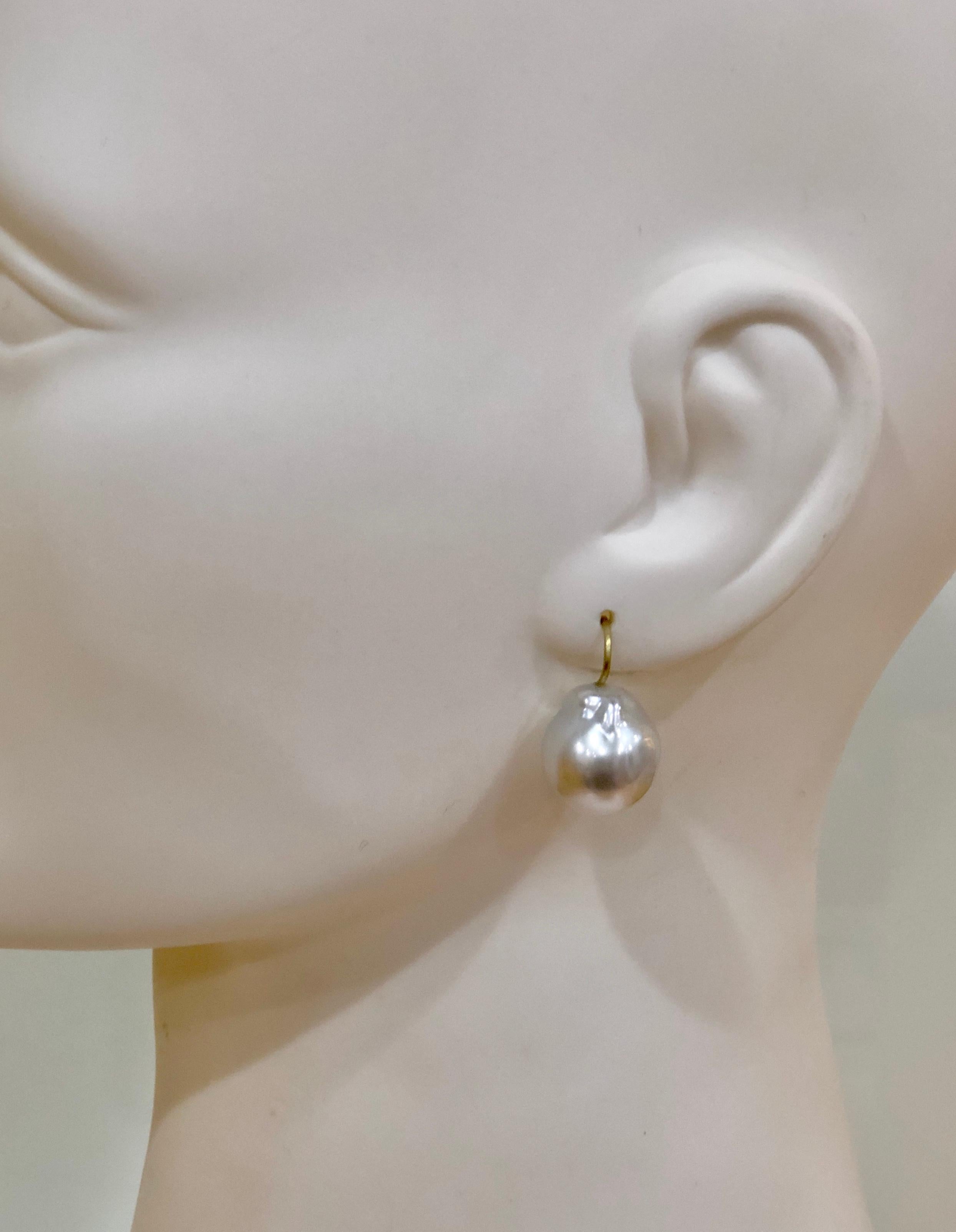 Women's 18 Karat Gold White South Sea Cultured Pearl Drop Earrings