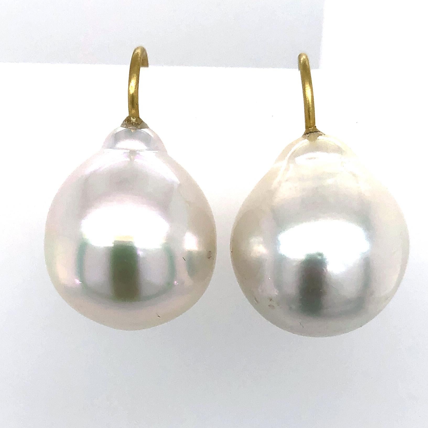 18 Karat Gold White South Sea Cultured Pearl Drop Earrings 1