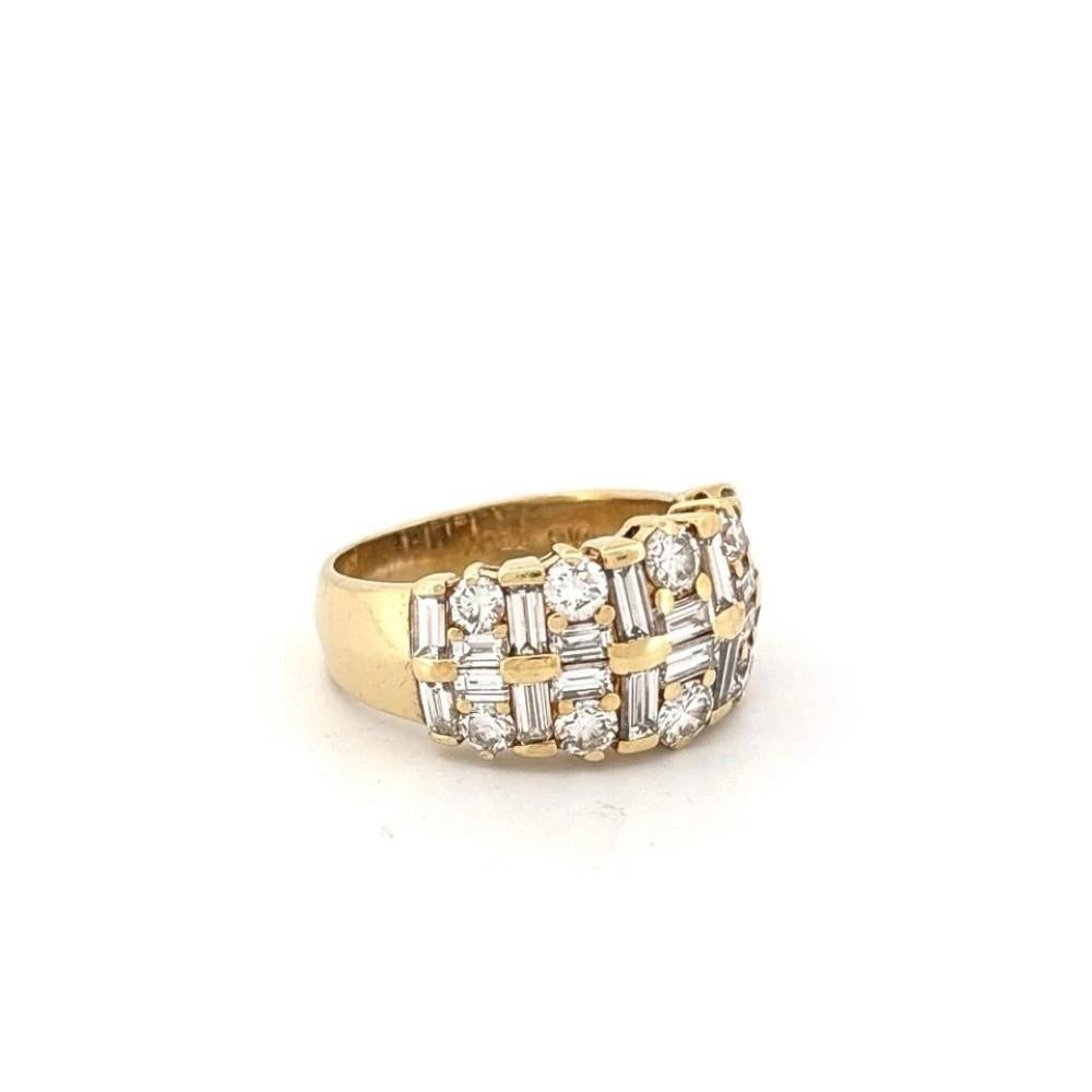 18K Gold Wide Diamond Band – 3.5ctw Round & Baguette Diamonds, Size 7.75

Description:
🡆 This luxurious 18K gold diamond band (stamped 750 with NS logo) features an exquisite combination of round brilliant-cut and straight baguette-cut diamonds,