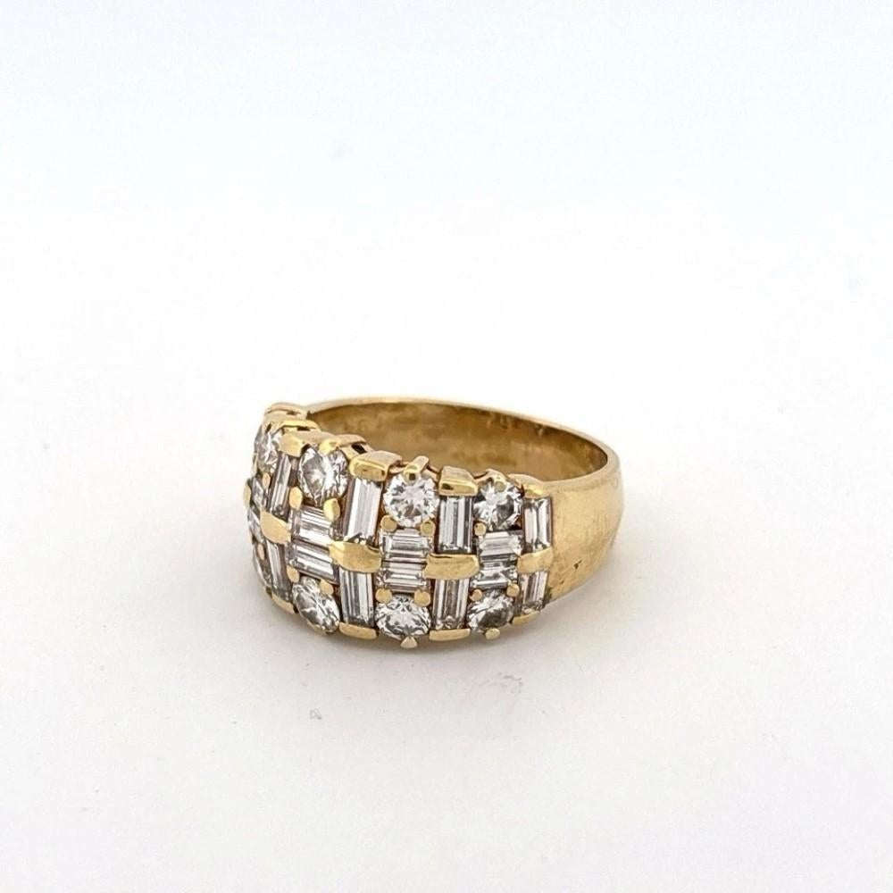 Art Deco 18K Gold Wide 3.50ctw Round & Baguette Natural Diamond Band Ring For Sale