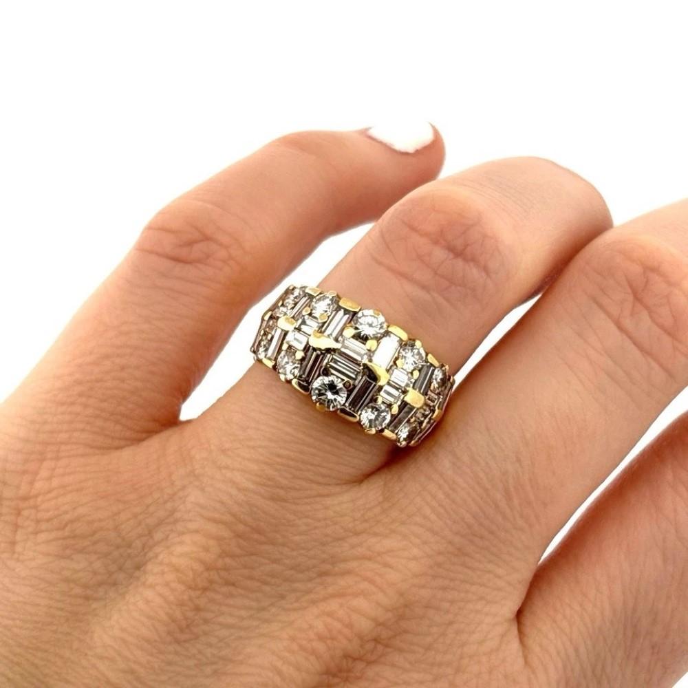 Baguette Cut 18K Gold Wide 3.50ctw Round & Baguette Natural Diamond Band Ring For Sale