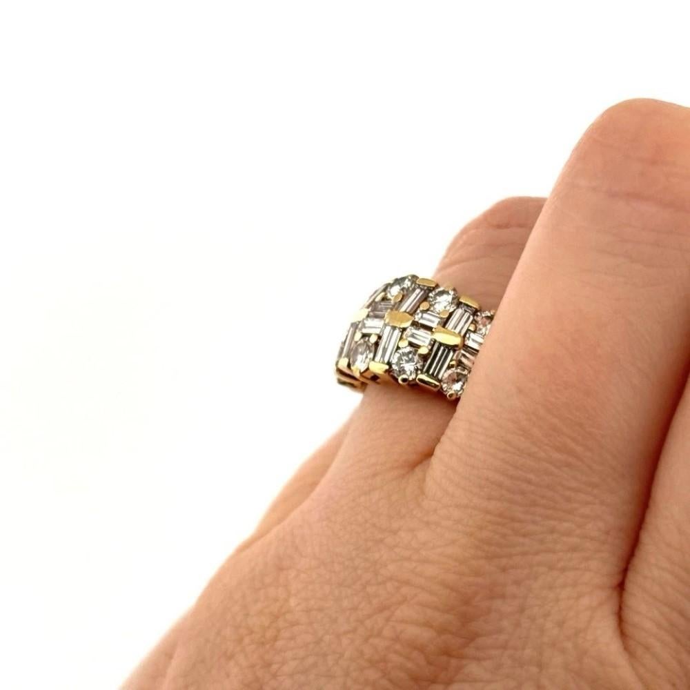 18K Gold Wide 3.50ctw Round & Baguette Natural Diamond Band Ring In Good Condition For Sale In Carmel By The Sea, CA