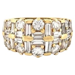 18K Gold Wide 3.50ctw Round & Baguette Natural Diamond Band Ring