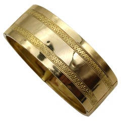 18K Gold Wide French Cuff Bracelet with Engraved Motif