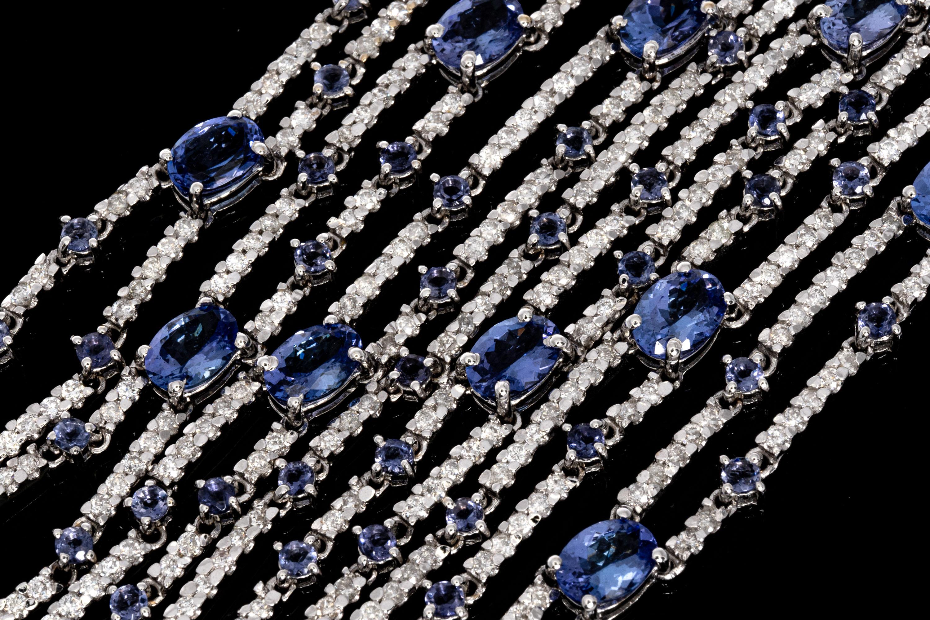 Bracelet à plusieurs rangs en or 18 carats avec tanzanite large et diamants, App. 7,62 TCW Pour femmes en vente
