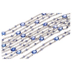 18k Gold Wide Tanzanite and Diamond, App. 7.62 TCW, Multi Row Line Bracelet