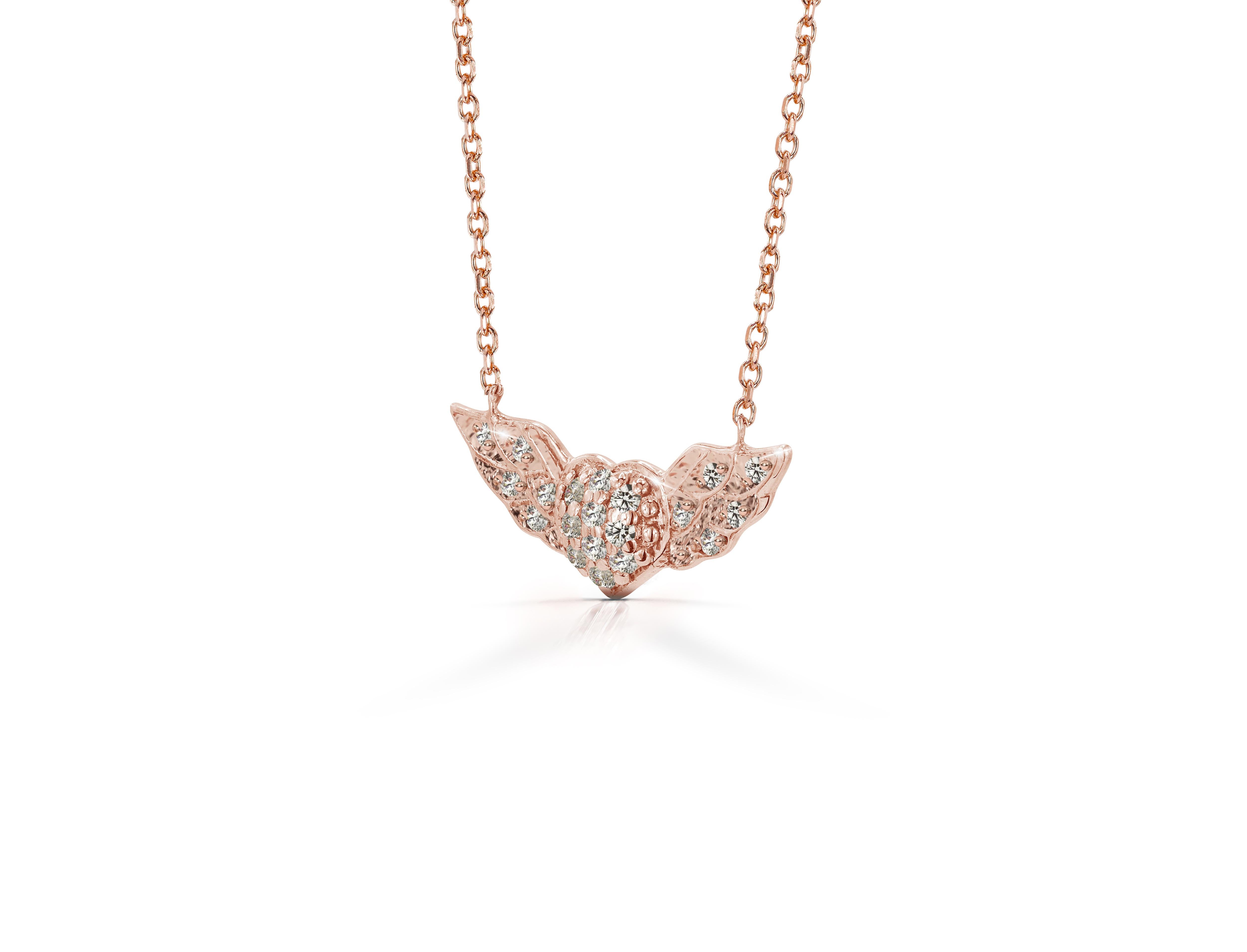 Moderne Collier en or 18k avec diamant et coeur ailé Coeur volant Bijoux Valentine en vente