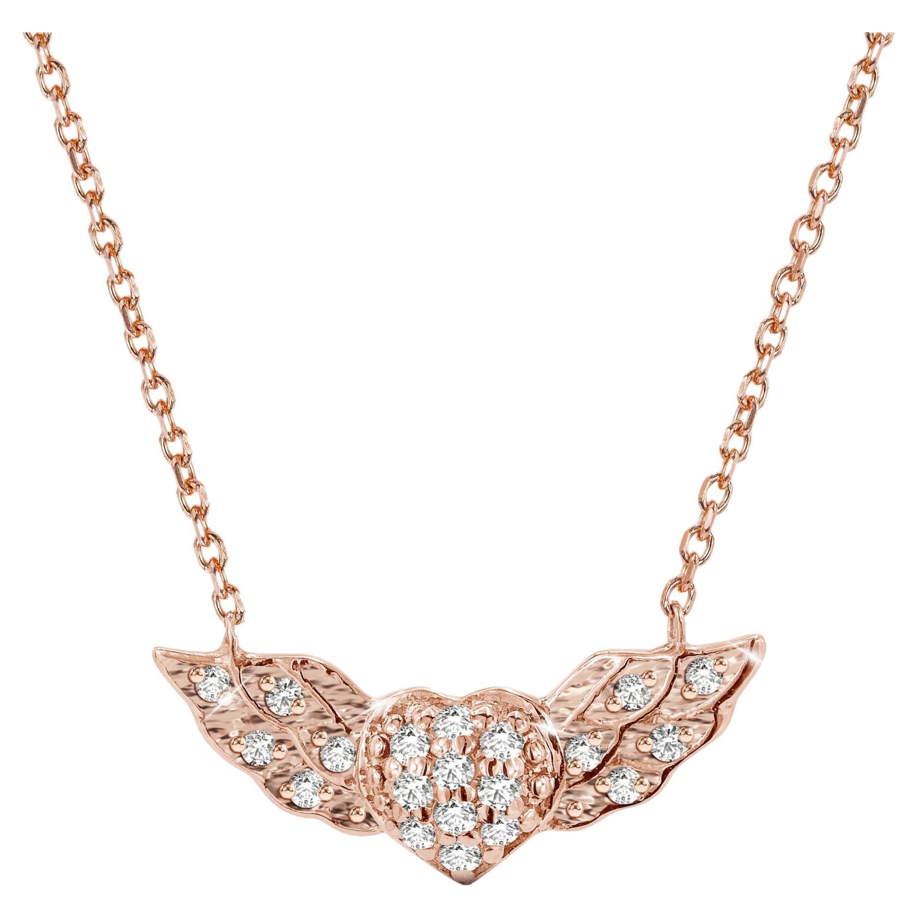 18 Karat Gold geflügeltes Herz Diamant-Halskette fliegendes Herz Valentine Jewelry