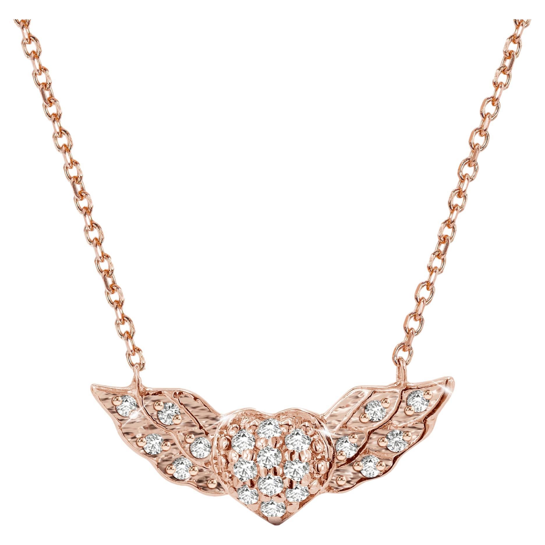 Collier en or 18k avec diamant et coeur ailé Coeur volant Bijoux Valentine