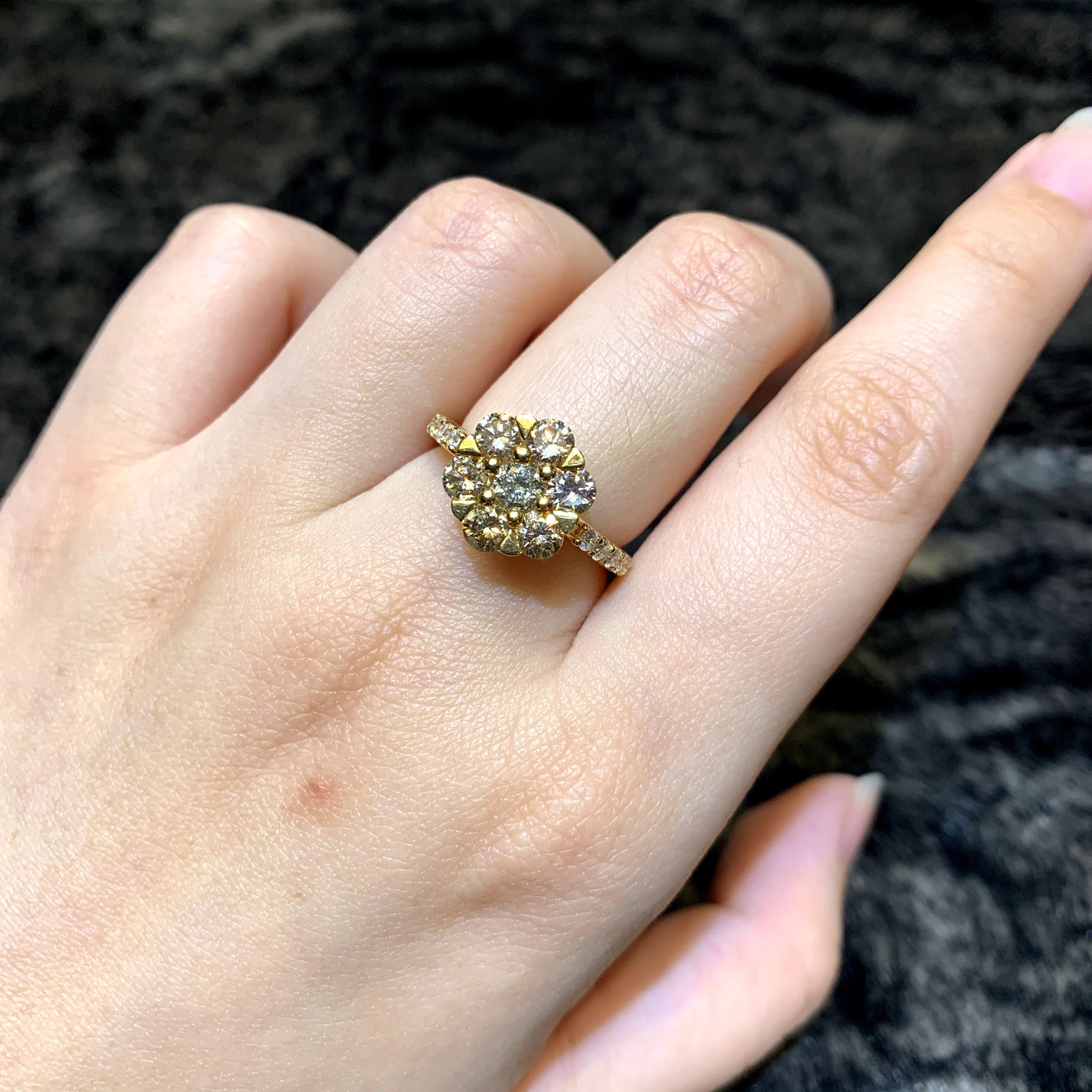 Art Nouveau 18 Karat Gold with Natural Pink, Greenish Yellow and Yellow Diamond Ring For Sale
