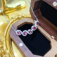 18K Gold With Oval Ruby and Natural Diamond Teardrop Smile Necklace