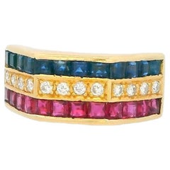 Anillo de Oro de 18 K con Rubí, Zafiro y Diamantes