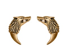 Wendy Brandes 18k Yellow Gold Wolf Crescent Earrings with Diamond Accents