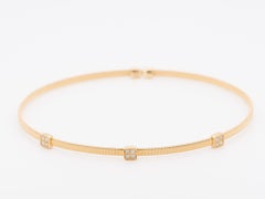 18K Gold Woven Wire Bangle Open End Flexible with Diamonds 7" Marco Bicego Style