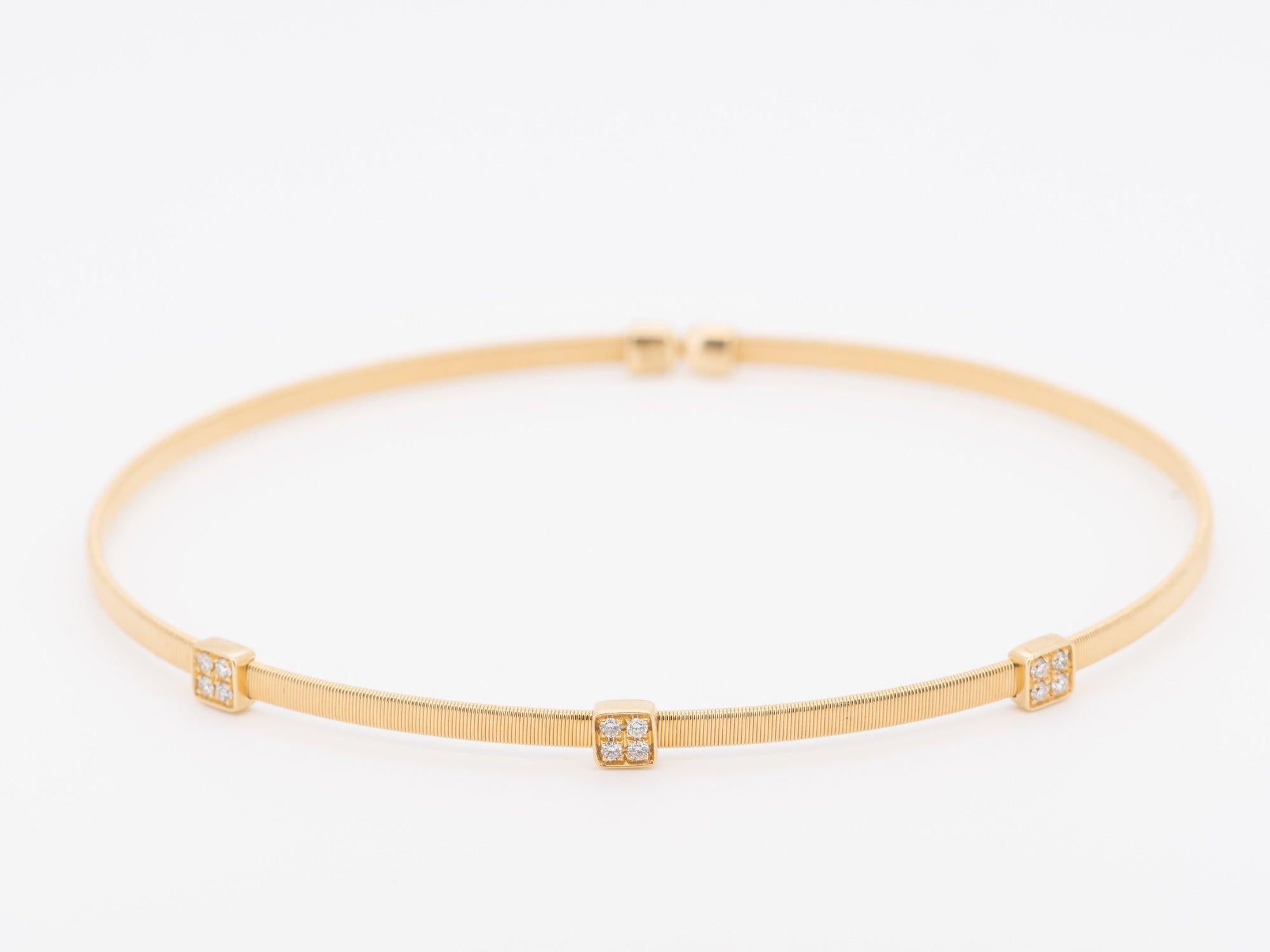 Brazalete de alambre tejido de oro de 18 quilates de extremo abierto flexible con diamantes Estilo Marco Bicego de 7 pulgadas Sin cortar en venta