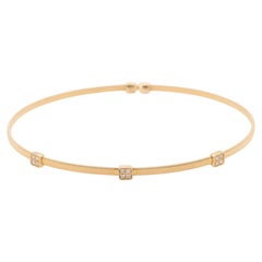 18K Gold Woven Wire Bangle Open End Flexible with Diamonds 7" Marco Bicego Style