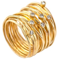18k Gold Wrapped Wire 'Spaghetti' Ring with Seven 0.03ct White Diamonds