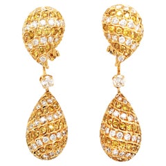 18K Gold Yellow Diamond Diamond Earrings, GIA