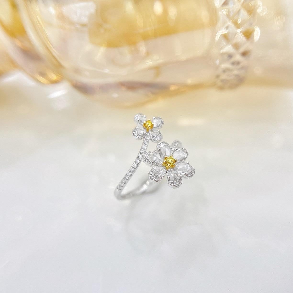 18 Karat Gold Gelber Doppelroter Diamant-Cluster-Ring (Rosenschliff) im Angebot