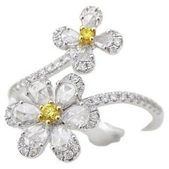 18K Gold Yellow Double Rose Diamond Cluster Ring