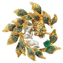 18K Gold Yellow Gold Emerald & Yellow Sapphire Golden Fish Brooch & Pendant