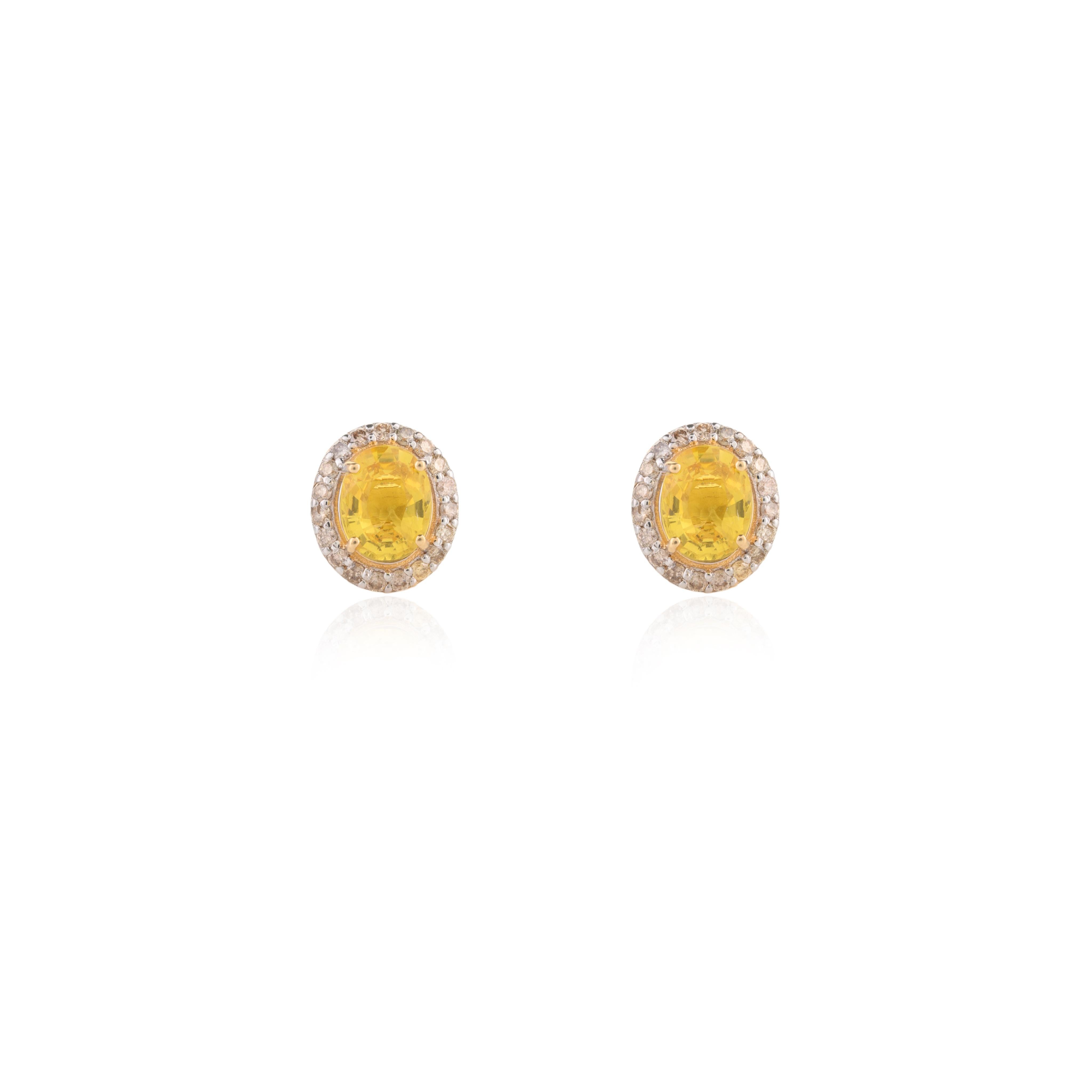 Im Angebot: 18 Karat Gold Gelber Saphir und Diamant Halo-Ring, Ohrringe und Anhänger Schmuck-Set () 3