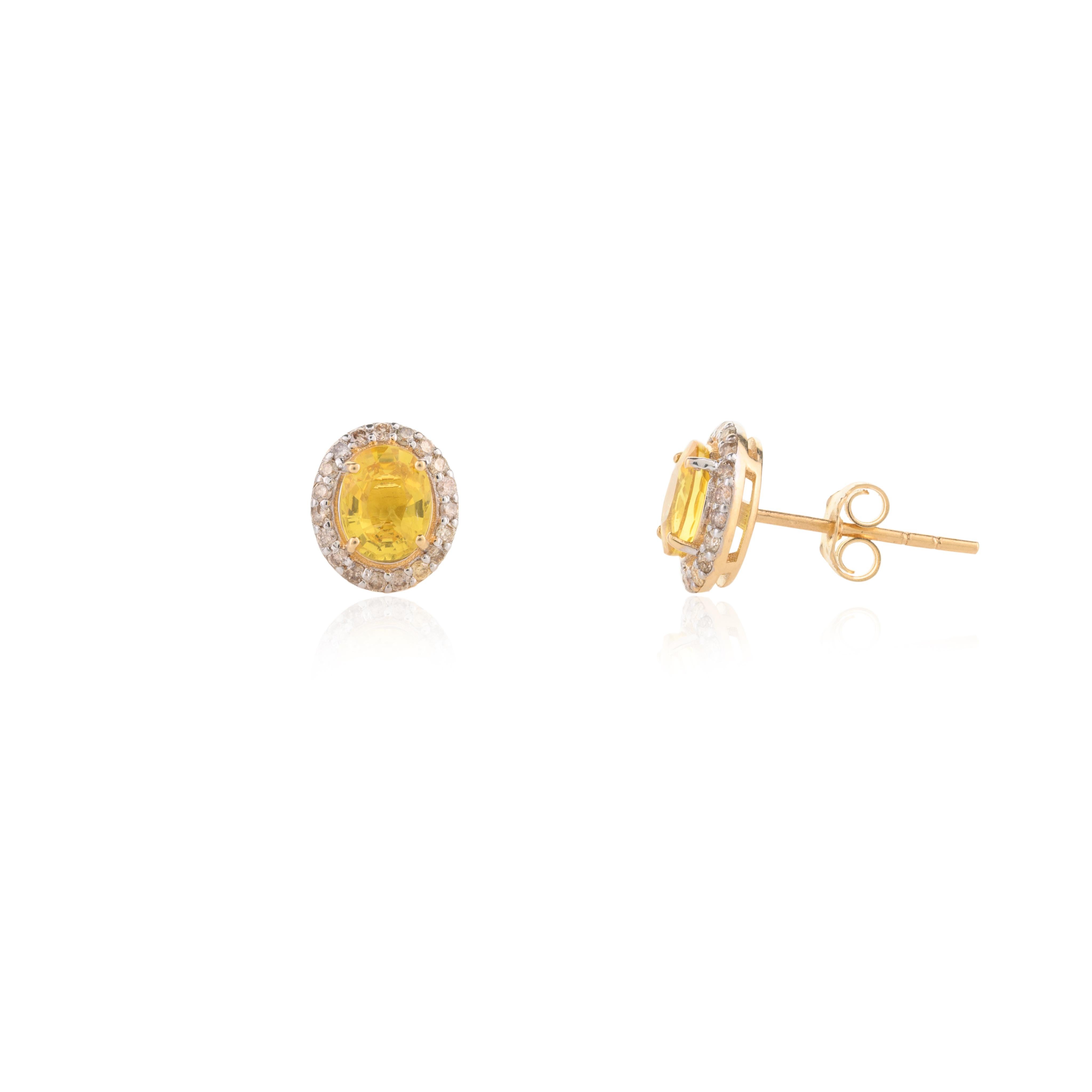 Im Angebot: 18 Karat Gold Gelber Saphir und Diamant Halo-Ring, Ohrringe und Anhänger Schmuck-Set () 5