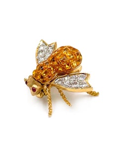 18K Gold Yellow Sapphire Bee Pin