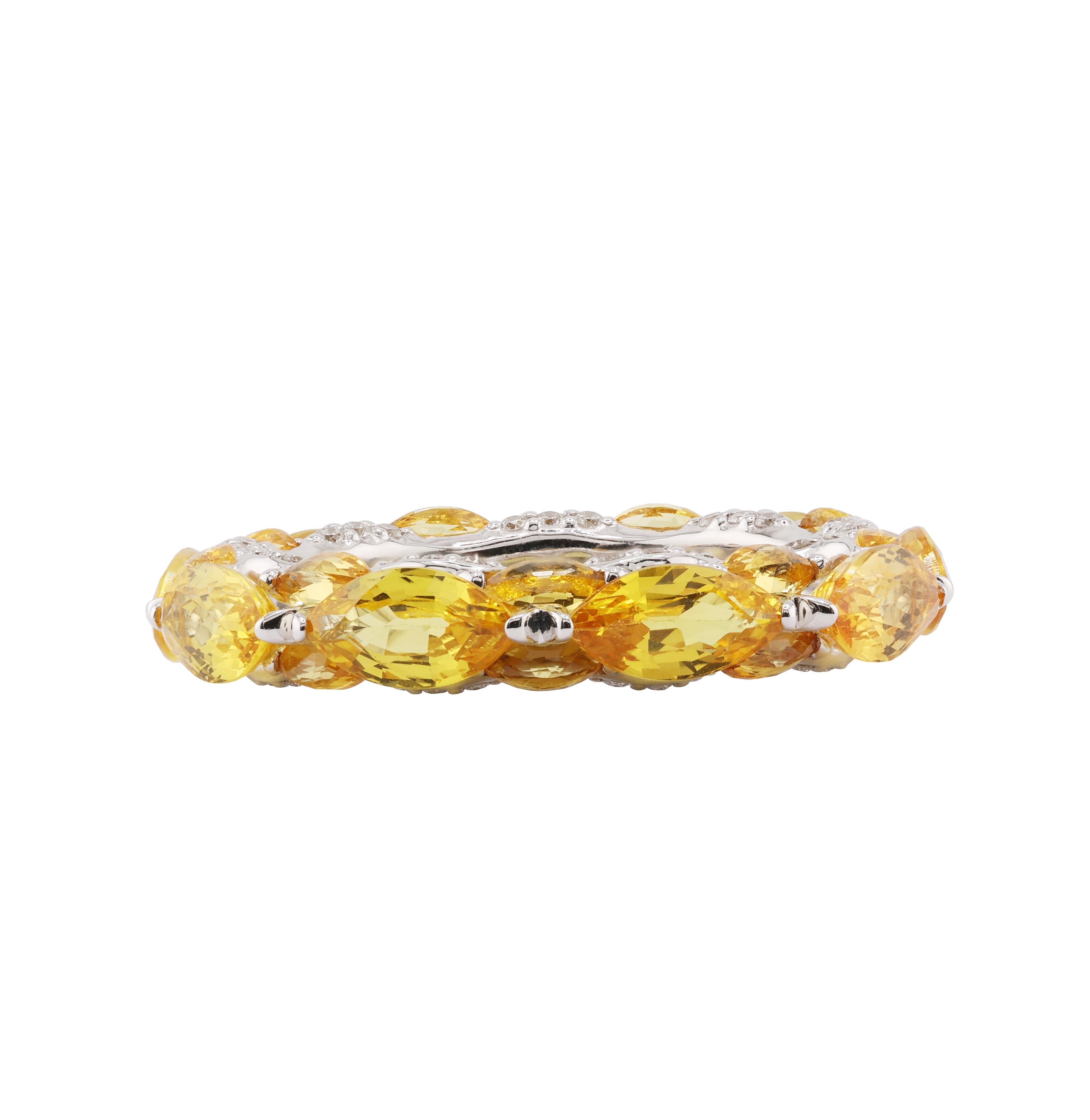 Contemporary 18K Gold Yellow Sapphire Diamond Eternity Ring by MOISEIKIN For Sale