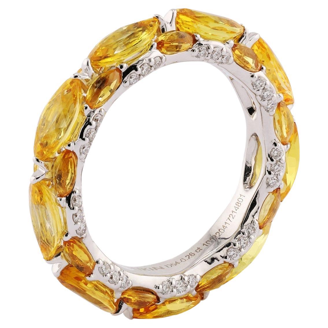 18K Gold Yellow Sapphire Diamond Eternity Ring by MOISEIKIN For Sale