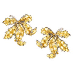 18k Gold Yellow Sapphire Diamond Leaf Earrings