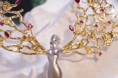 18K Gold Yellow Sapphire & Ruby Brooch with Diamonds