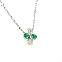 18k Gold sambischen Smaragd Cts 0,49 und Diamant-Blumen-Halskette