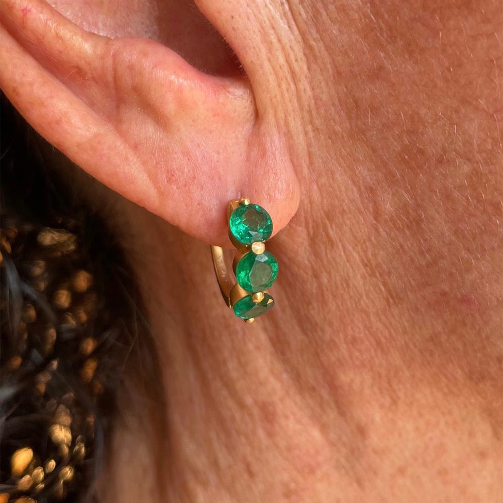 Emerald Cut 18k Gold & Zambian Emerald Huggy Earring For Sale