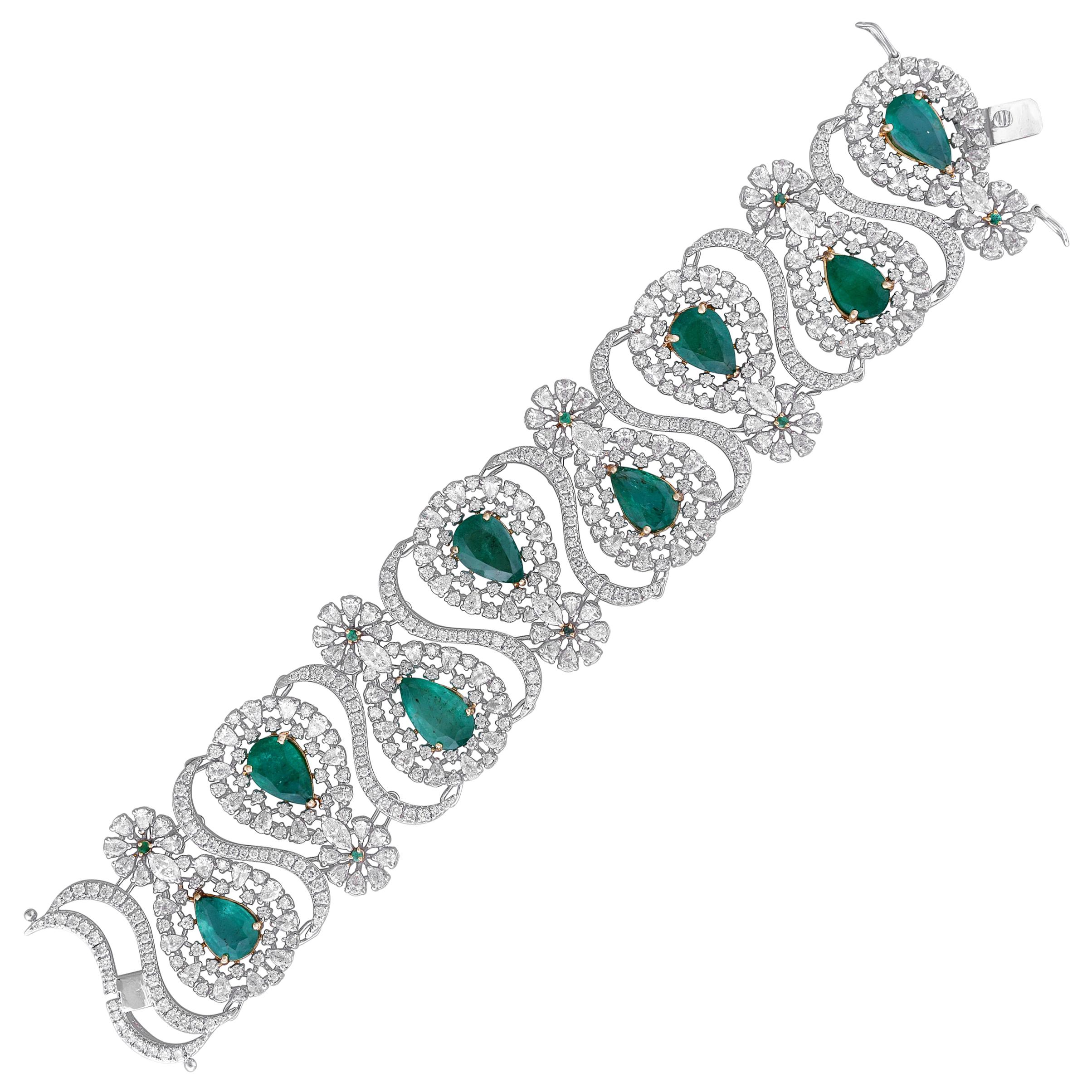 18k Gold Zambian Emerald Diamond Bracelet