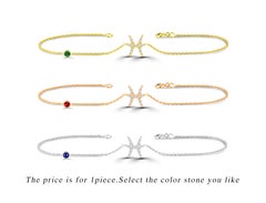 18K Gold Zodiac Pisces Diamond Bracelet With Birthstone Ruby Emerald Sapphire