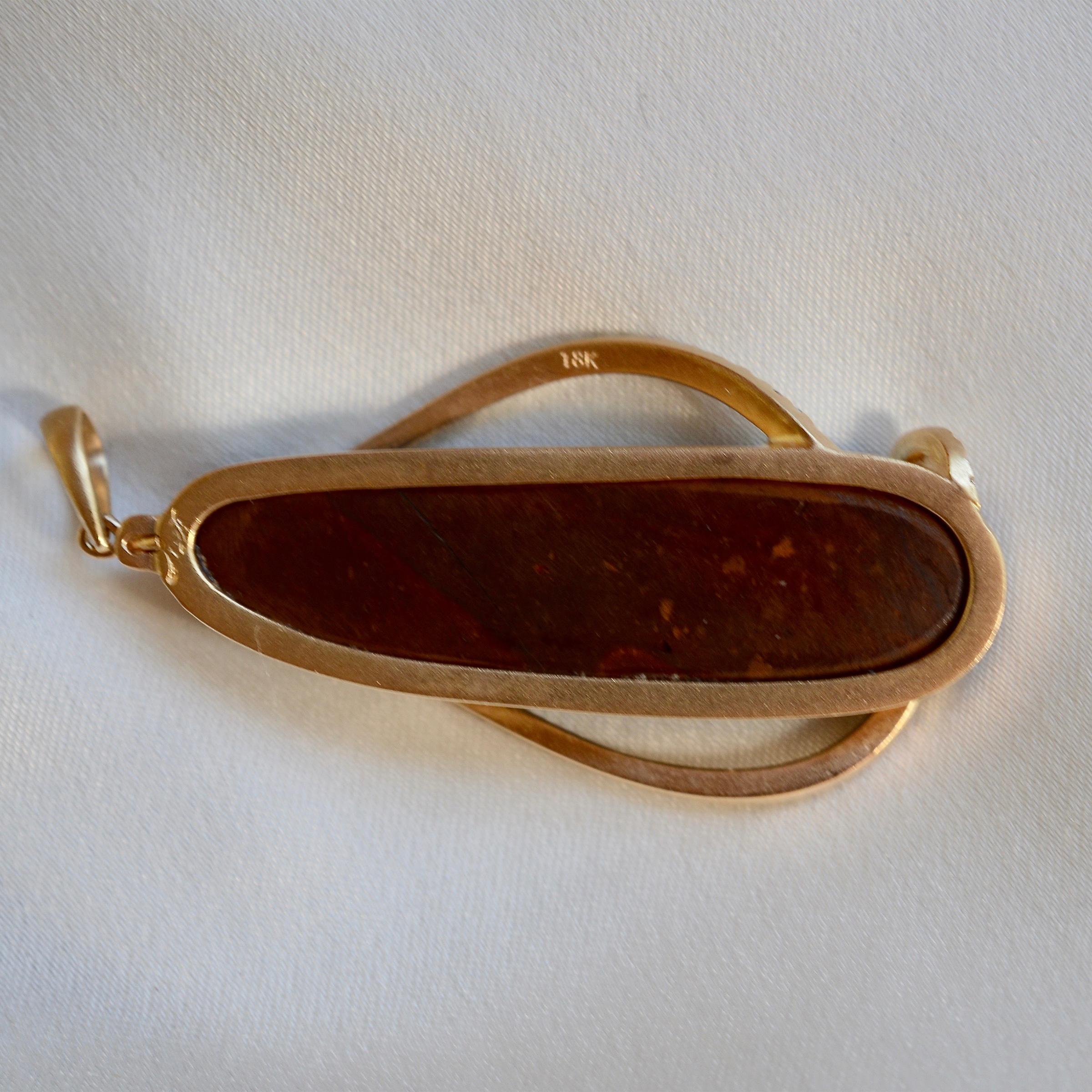 Artisan 18k Gold, Boulder Opal and Diamond Pendant For Sale