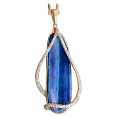 18k Gold, Boulder Opal and Diamond Pendant