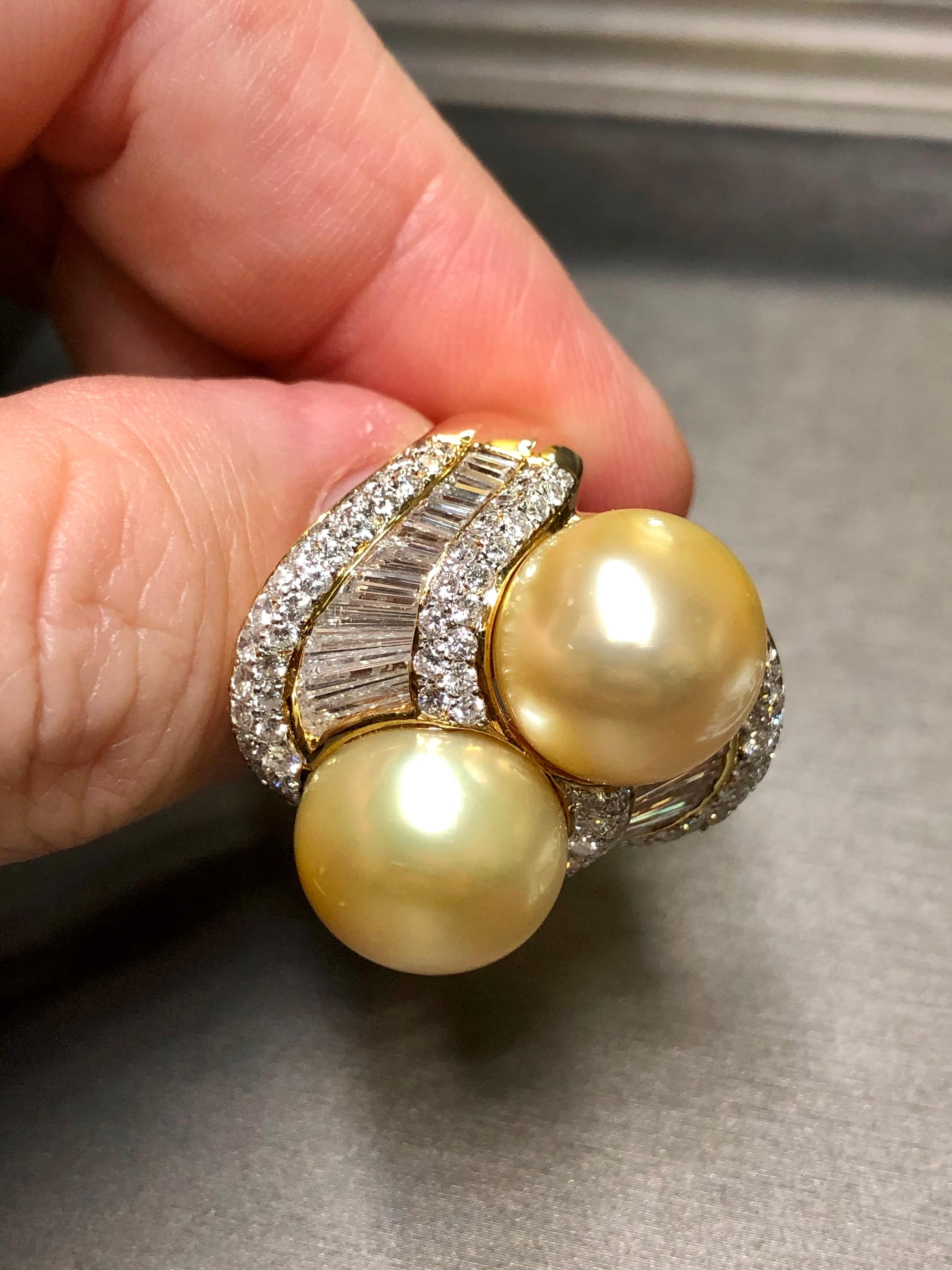 18K Golden South Sea Pearl Diamond Bypass Ring For Sale 1