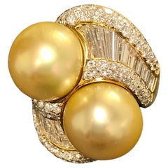 18K Golden South Sea Pearl Diamond Bypass Ring