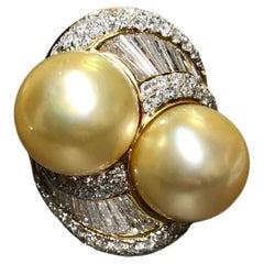 18K Golden South Sea Pearl Diamond Bypass Ring