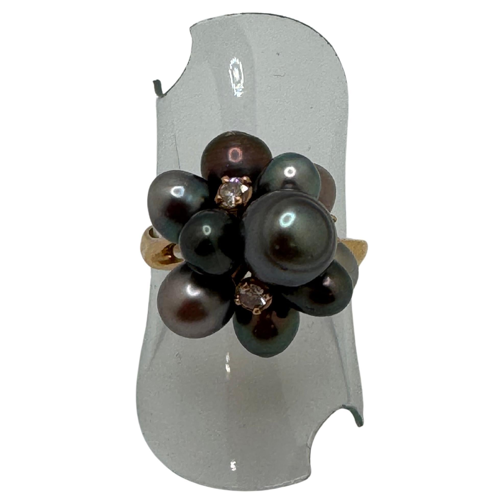 18K Gray Pearl & Diamond Cocktail Ring