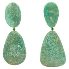 18K Green Arizona Turquoise and Imperial Diopside Statement Earrings