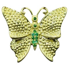 18k Green Gold and Emerald Beaded Butterfly Brooch