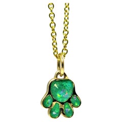 18K Green Gold and Opalized Green Enamel Paw Print Engravable Necklace