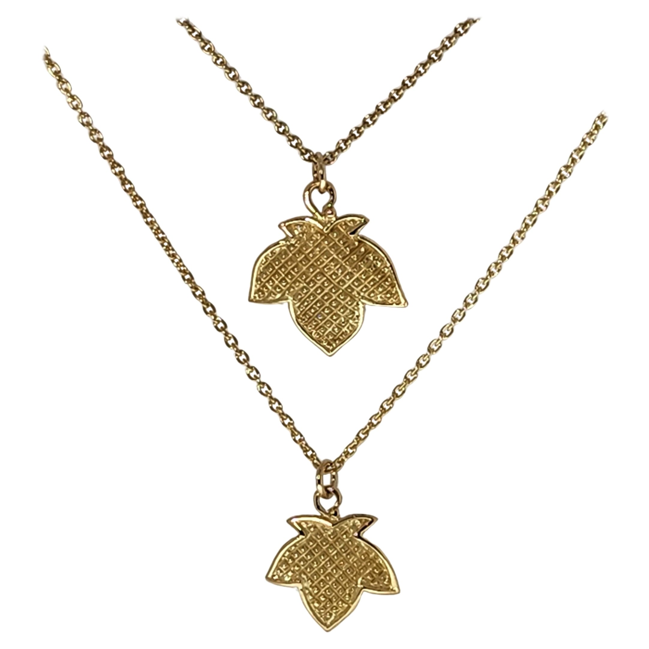 18K Green Gold Small size Maple Leaf with Beaded Texture Pendant and can Layer For Sale
