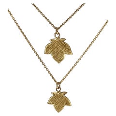 18K Green Gold Small size Maple Leaf with Beaded Texture Pendant and can Layer