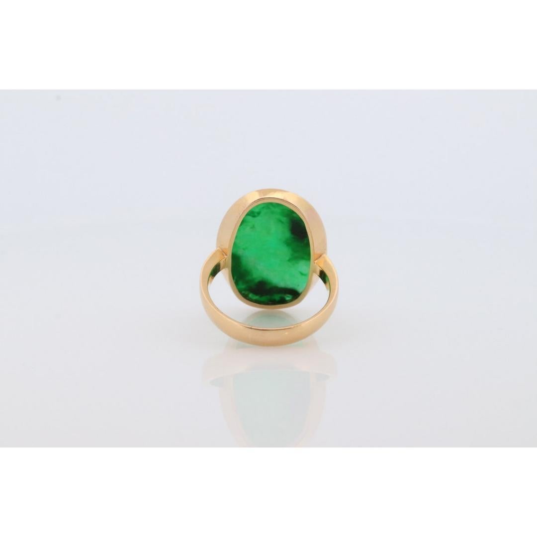 Women's 18k Green Jade Thin ring. Jade Bezel set ring. Very rare Jade Flat Signet ring. For Sale