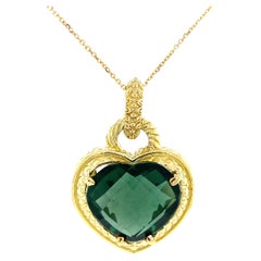 18k Green Quartz Heart Pendant Enhancer Yellow Gold